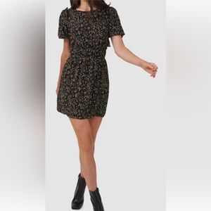 NWT 1 State Petite Fleur Autumnal Tones Mini Black Dress